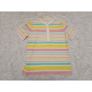 Striped Short Sleeve Button Up Shirt Pastel Pink Yellow Green Casual‎ Top